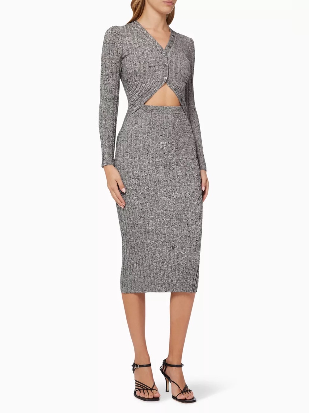 Johnattan SIMKHAI Kim Ribbed Midi Dress in Black Sandstone size s knit cut out